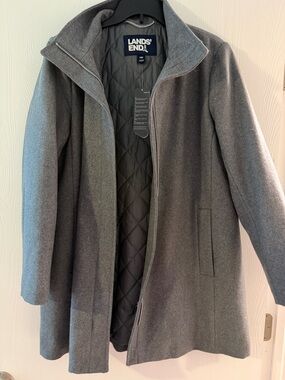 Lands' End Women's Gray Zip-Front Quilted-Lined Trench Coat